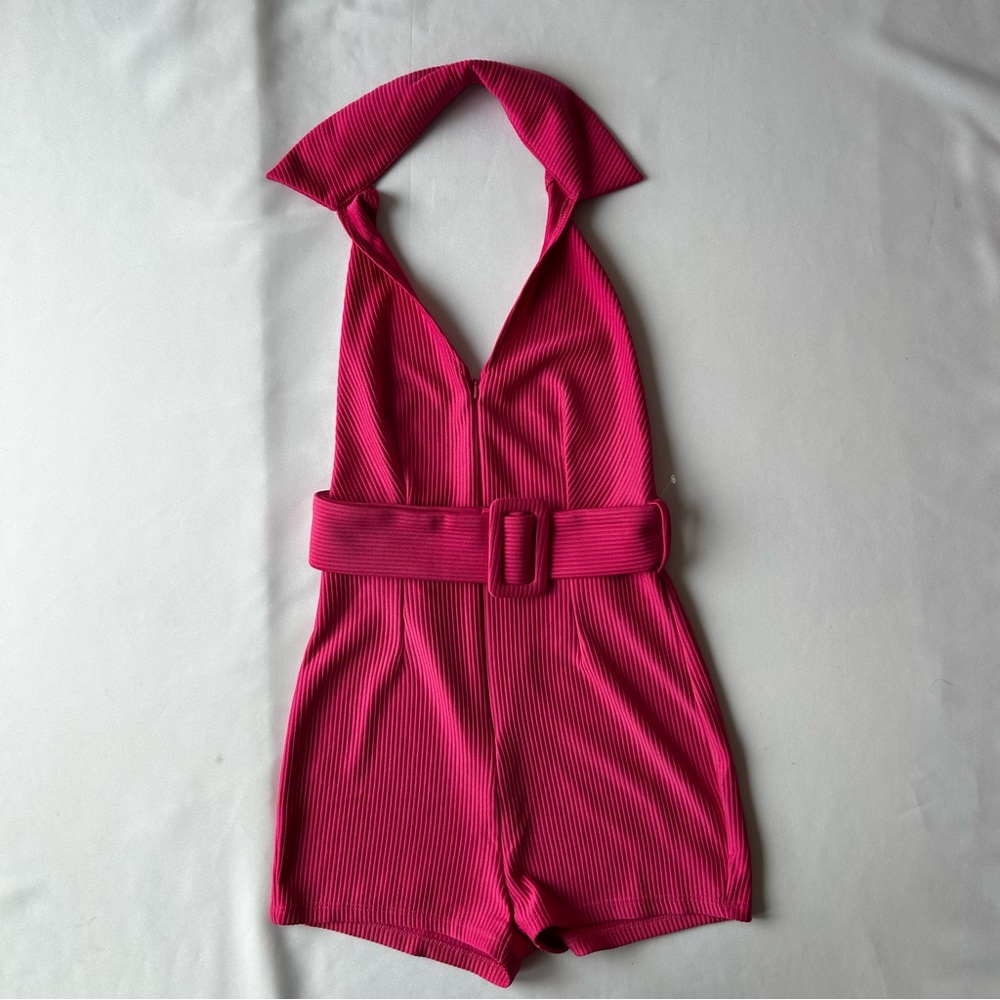 ASOS Pink Ribbed Halter Romper